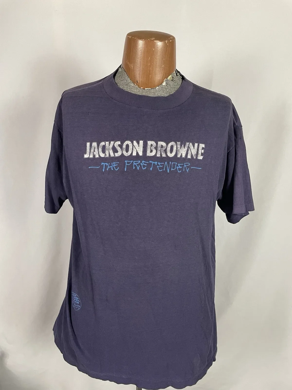 CAMISETA masculina XL JACKSON BROWN THE PRETENDER CONCERT AZUL ESCURO 1976 THRASHED