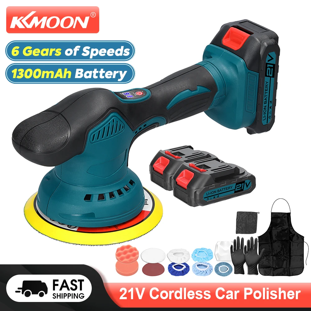 KKMOON 21V Cordless Car Polisher 6 Gears Speed Adjustable Electric Auto Polishing Machine Home Cleaning Waxing Sanding Machine