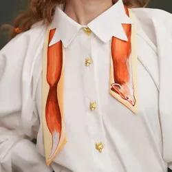 102-110cm Bust Spring Autumn Original Design Women Vintage All-match Foxes Buttoned White Shirts/Blouses