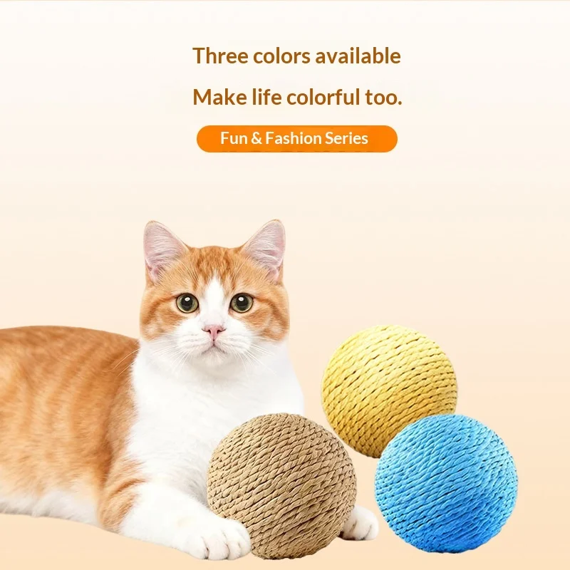 3Pcs Pet Cat Toy Play 6cm Sisal Paper Rope Ball Extra Large Self-Pleasure RelieveChewing Artifact Funny Cat Stick Teeth Grinding - view 3