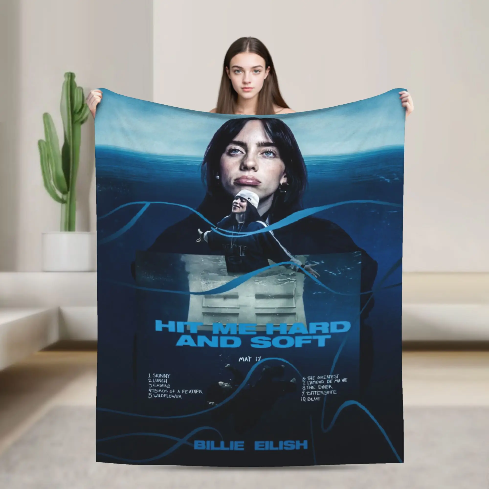 B-Billies E-Eilishing hit me hard and soft  Blanket Fleece  Cozy Super Soft Throw Blanket for Bed Rug Piece