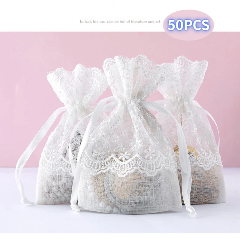 New Starry Sky Drawstring Gift Bag with White Lace Ribbon for Jewelry Packaging,Bamboo Fiber Gift Bag Suitable for Noble Gifts