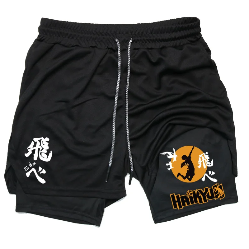 Anime Haikyuu Shorts Quick-drying Fitness Performance Shorts For Men Sport Workout Training Bodybuilding Volleyball GYM Shorts