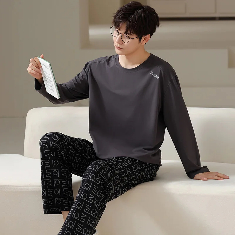 High Quality Men Pajamas Suit Autumn Pure 100%Cotton Long Sleeve Large Size Comfortable Homewear Set Male Nightwear Pyjamas