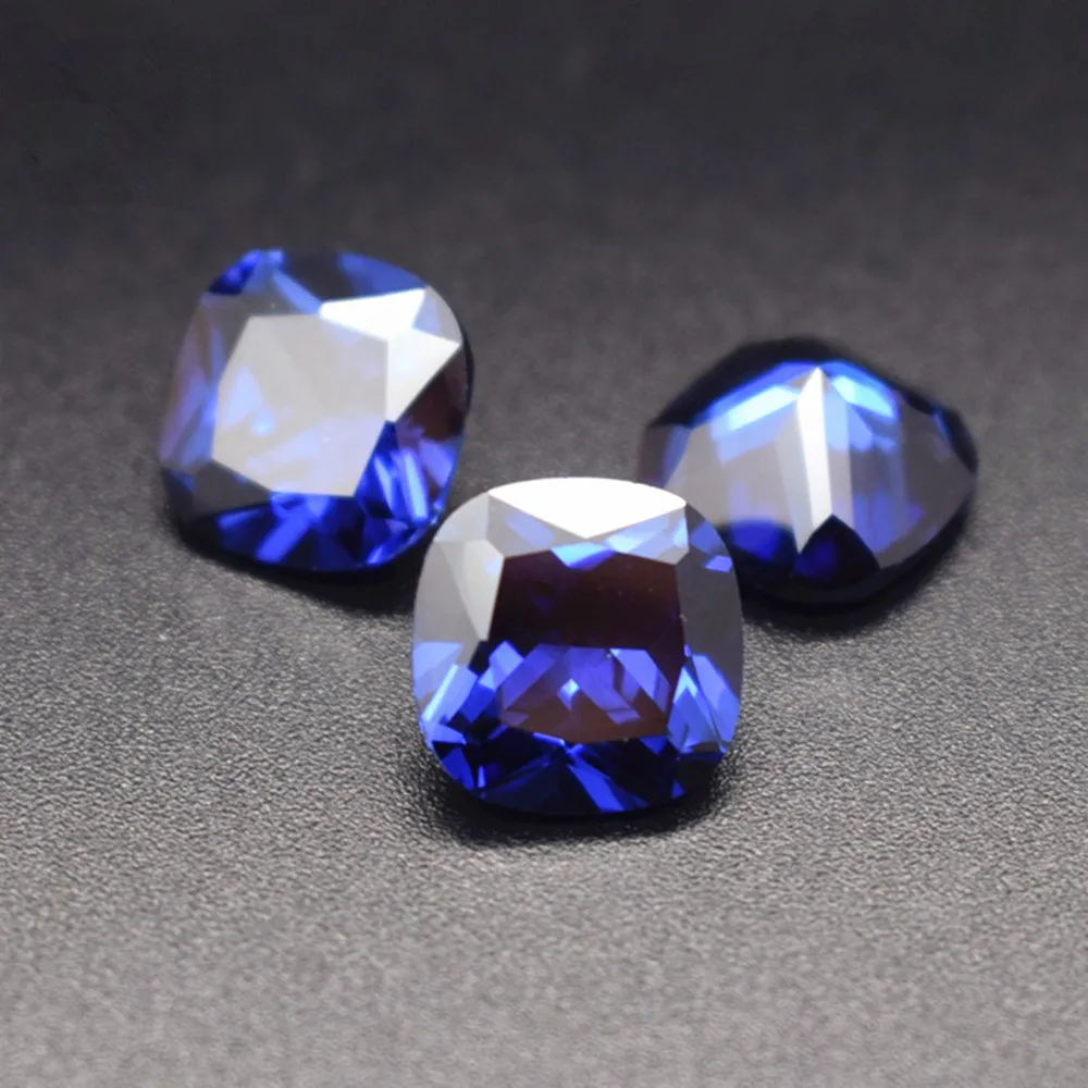 Synthetic Blue Tanzanite Loose Gemstone Cushion Square Cut DIY Jewelry Making Multiple Sizes Available