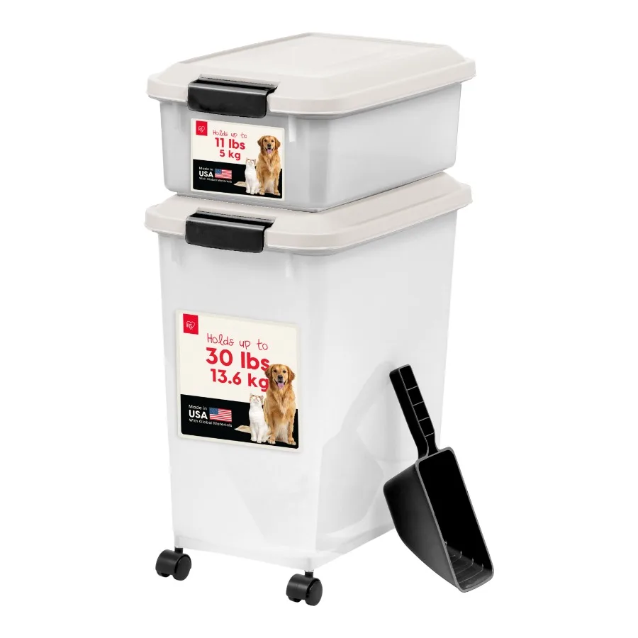 IRIS 41 Lbs. Airtight Pet Food Container, Dog and Cat Food Storage Bin, Treat Box with Scoop