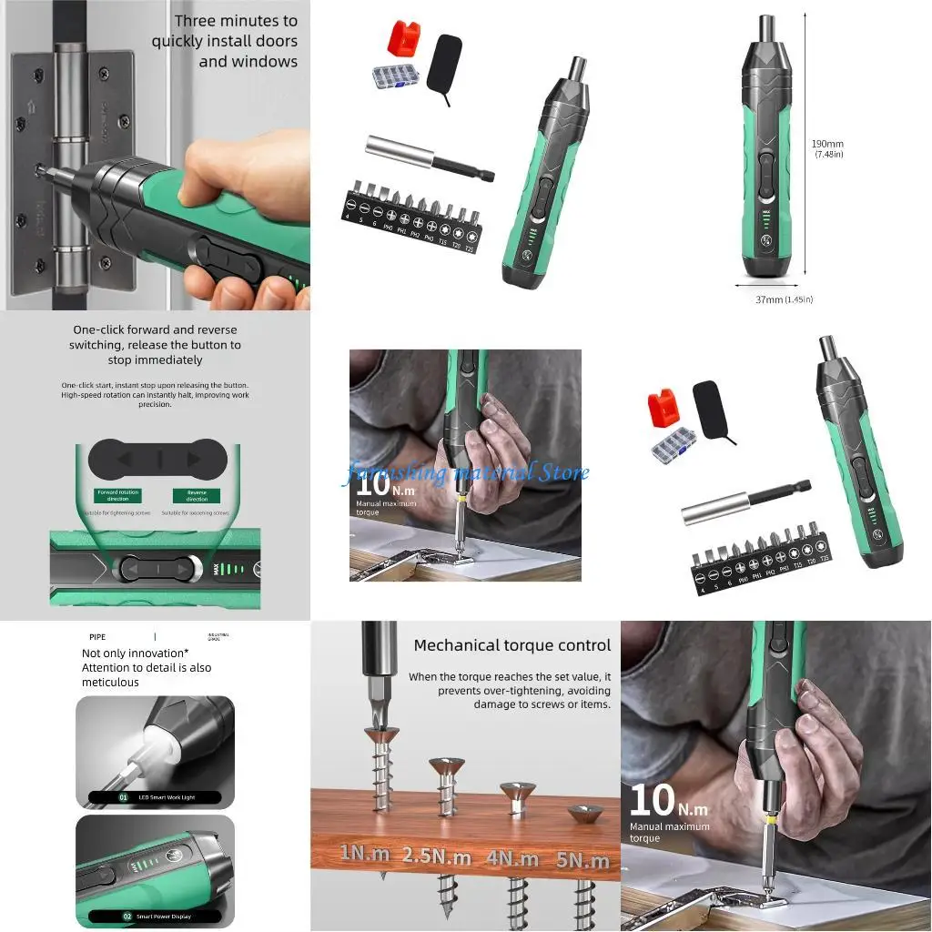 

Y5GD Cordless Screwdriver Set 1500mAh Battery 4 Torque Modes Bit Retention