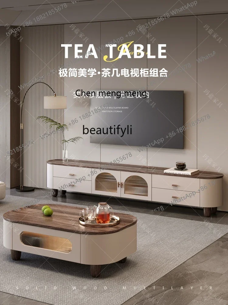 ss8350 Medieval style all-solid wood coffee table living room household walnut oval modern simple TV cabinet