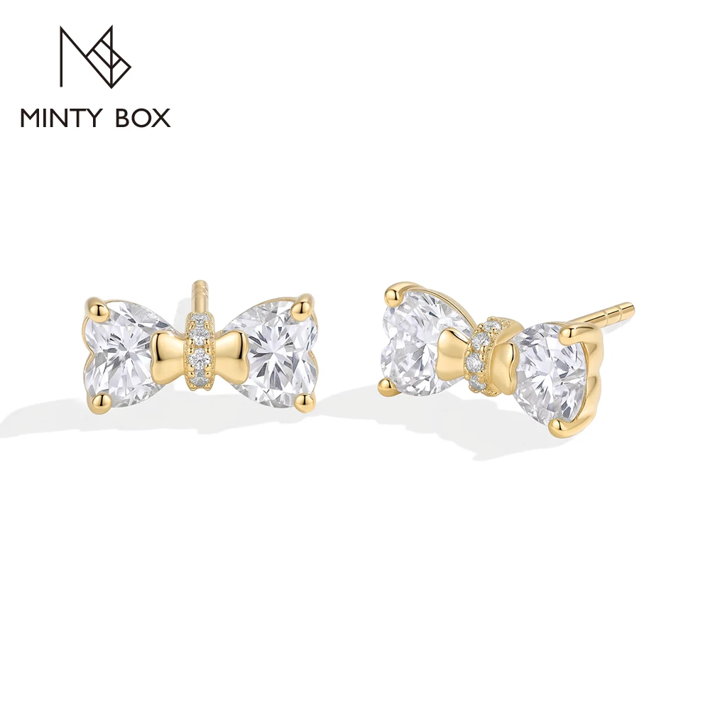 MINTYBOX Heart Cut Moissanite Earrings S925 Silver 18k Gold Bowknot Stud Earrings for Women Sweet Romantic Bridal Party Jewelry