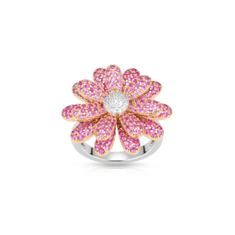 Bellux 925 Silver Synthetic Zircon Rings Daisy Pink White Sunflower Full Diamond Fashion Sweet Ring for Girl