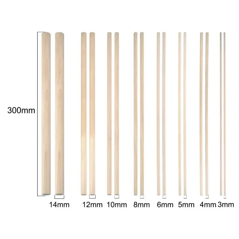 Wooden Bamboo Round Sticks 3/4/5/6/8-50mm DIY Craft Making Wood Dowels for Model Building Food Ice Lollies Supplies Length 300mm