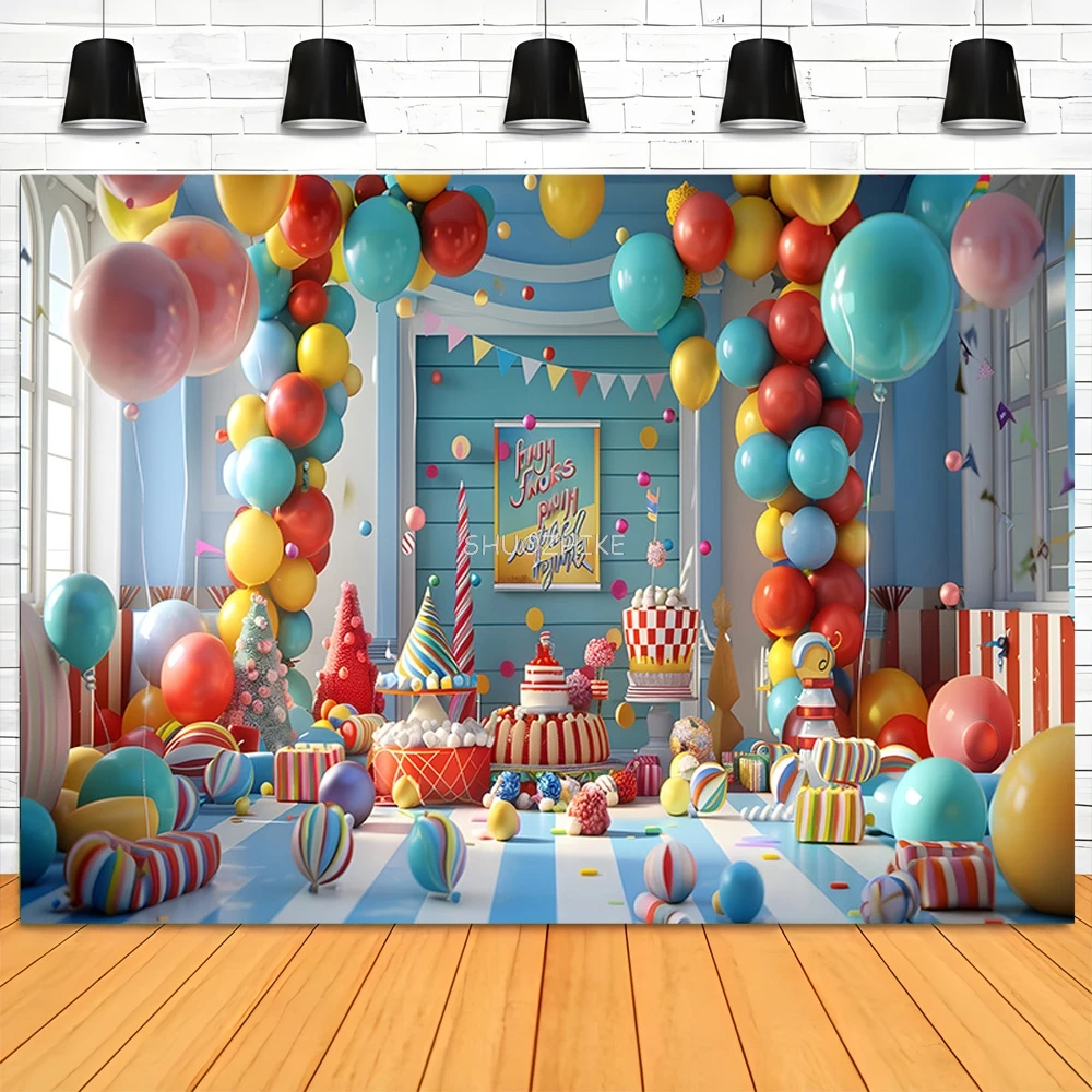 Happy Birthday Party Photography Backdrops Props Wedding Colorful Balloons Arch Baby Children Photo Background Props DF-02