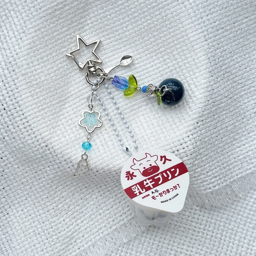 

Pink Yellow Japanese Pudding Keychain Retro Aesthetic Colorful Beads Egg Flan Charm Moon Sun Pendant Punk Stars Boho Keychain