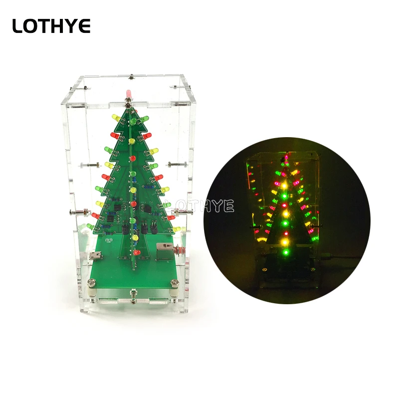 LED Running Light Flashing Tree DIY Electronic Kit 3D Colorful Christmas Tree DIY Gift Making Loose Parts Fun Soldering Kit