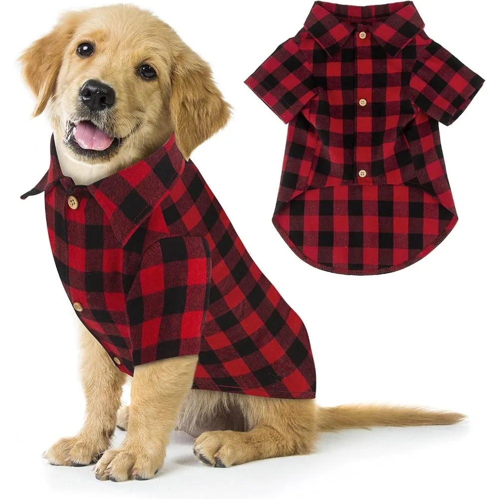 Plaid Dog Shirt Red Buffalo Soft Casual Clothes for Small Medium Large Dogs and Cats Halloween Thanksgiving Christmas XL