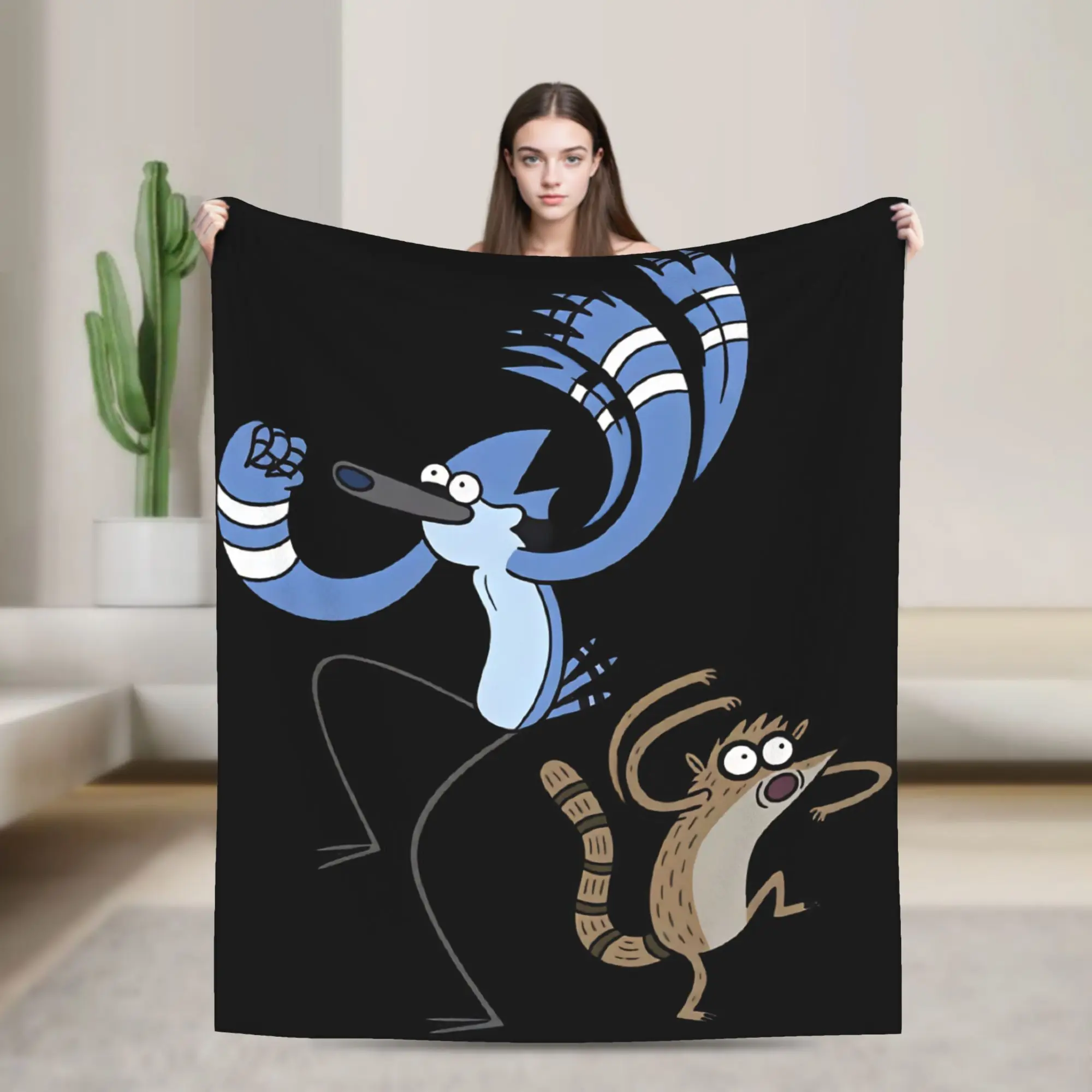 Mordecai And Rigby Regular Show Cartoon Characters Warm Soft Blanket Throw Blanket Home Decor Flannel Bedspread Sofa Bed Cover