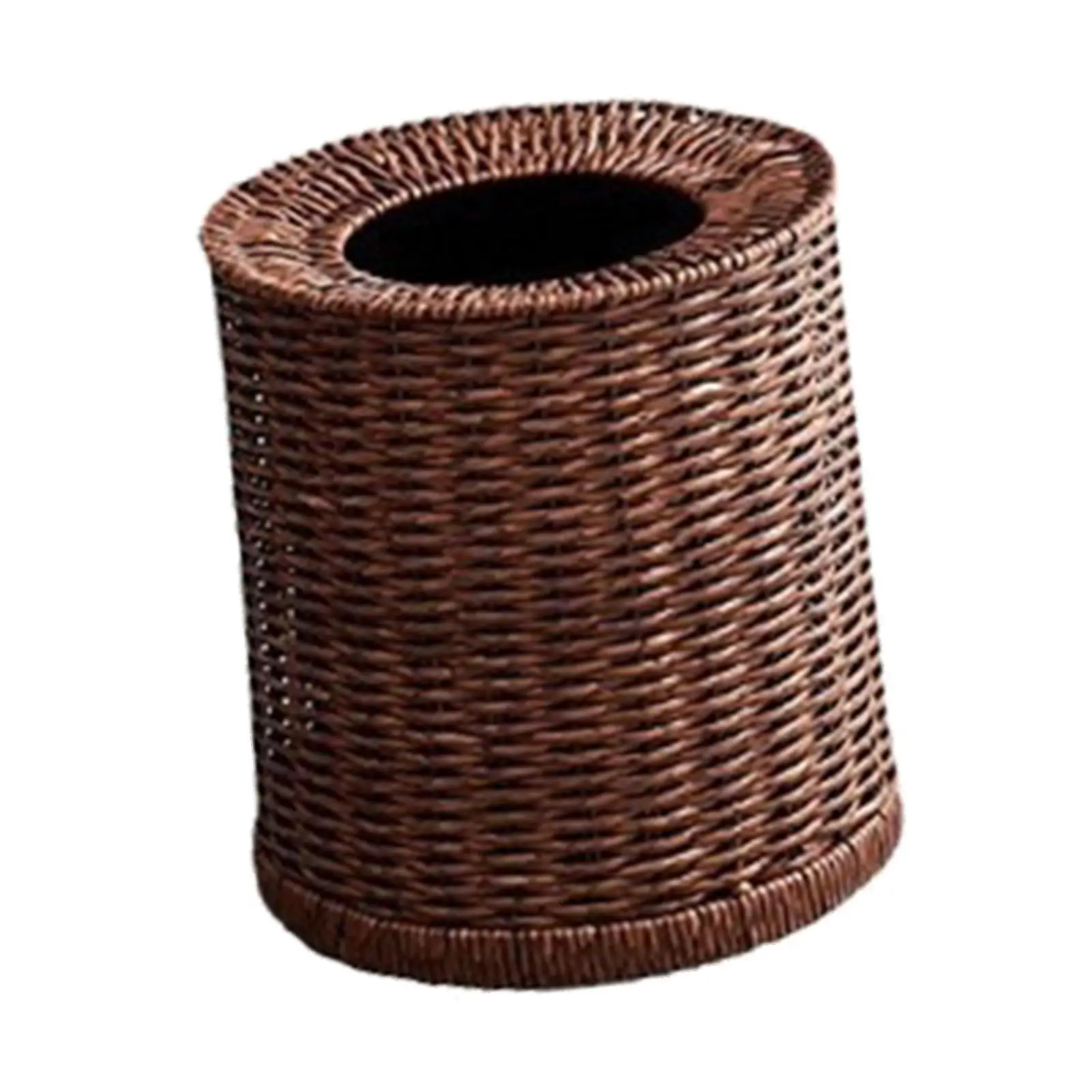 Vintage Style Rattan Wastebasket Trash Bin Without Lid for Kitchen Bathroom Dorm Apartment Elegant Storage