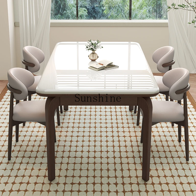 

Nordic, marble thickened dining table and chair combination high-end rectangular pure solid wood