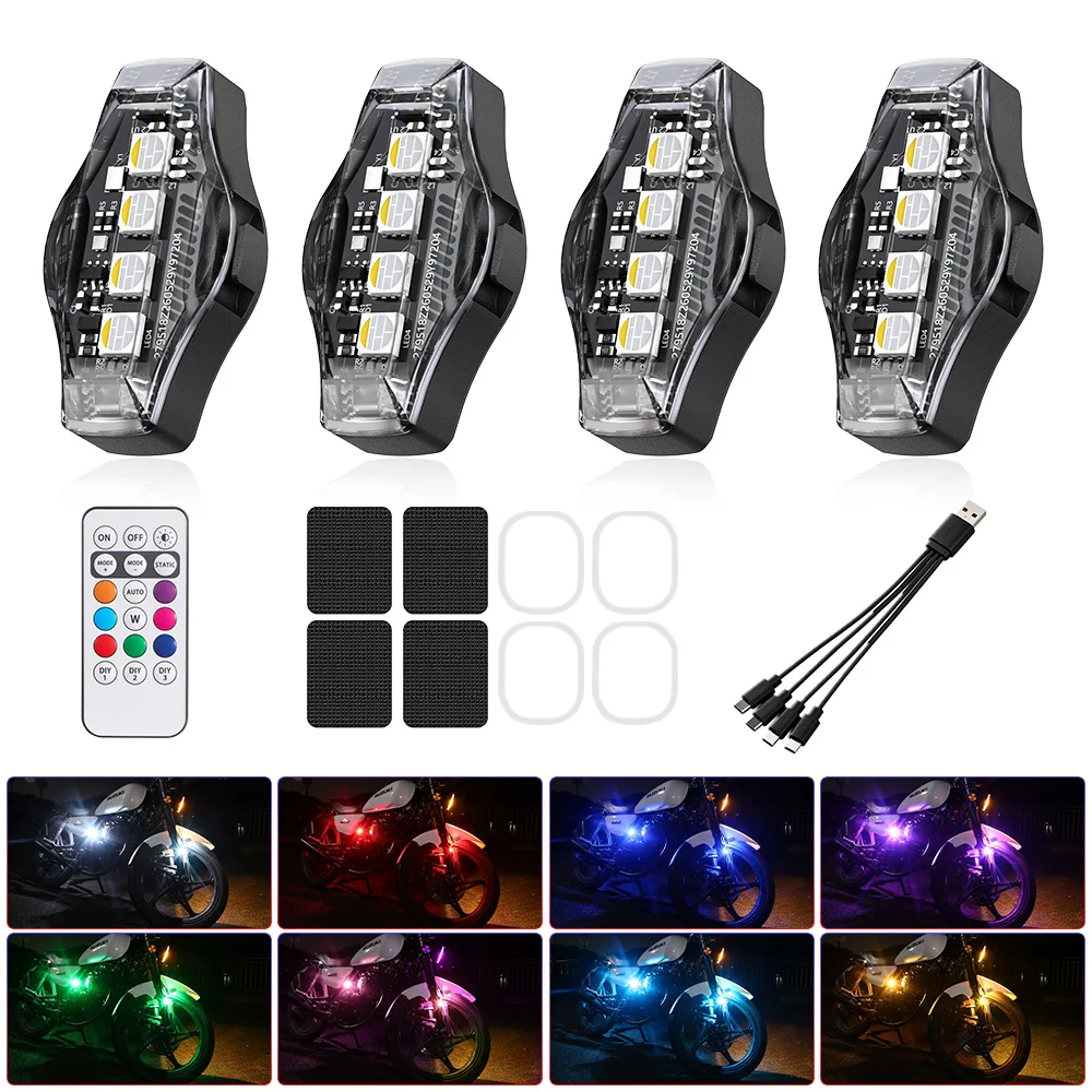 Wireless LED Strobe Lights Car Decor Atmosphere Light RGB Rechargeable Anti-Collision LED Warning Light for Motorcycle Bicycle