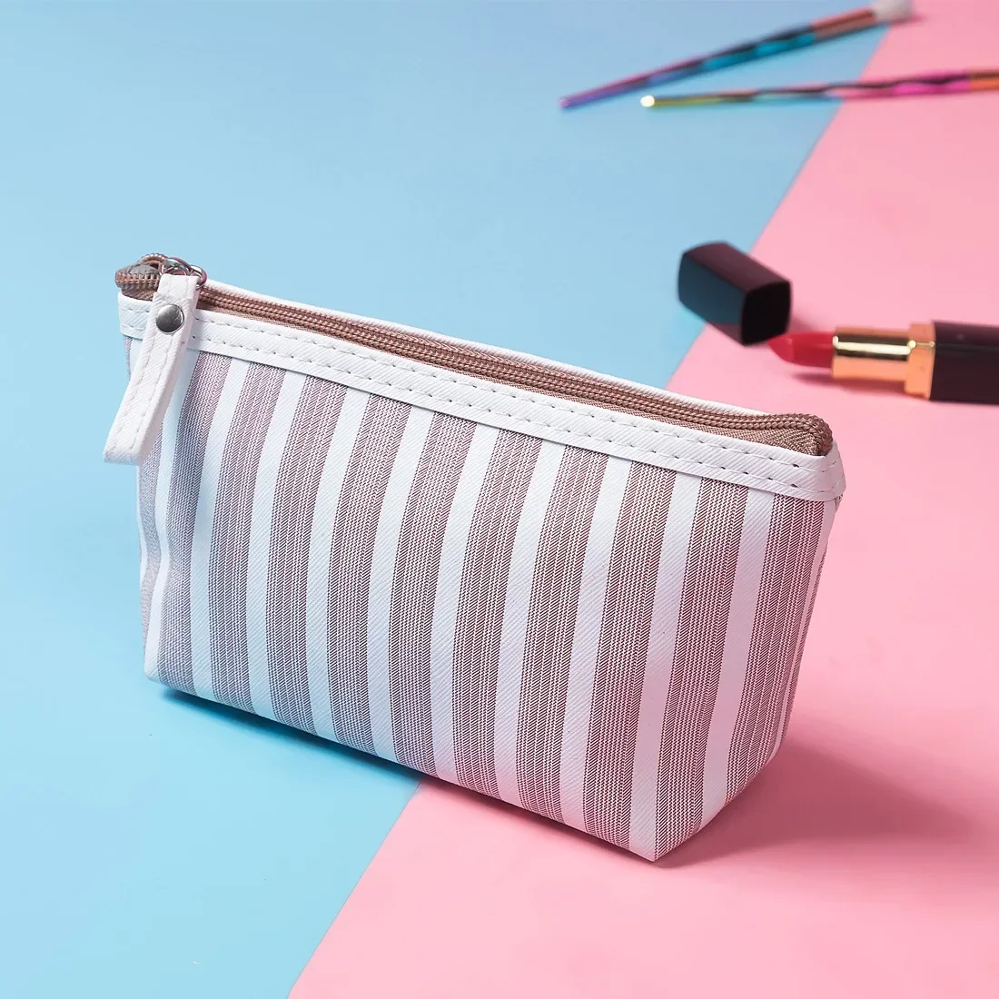 New Hot Make Up Pouch Travel Striped Printed Cosmetic Bag Toiletry Organizer Purse Travel Portable Storage Bag Handheld