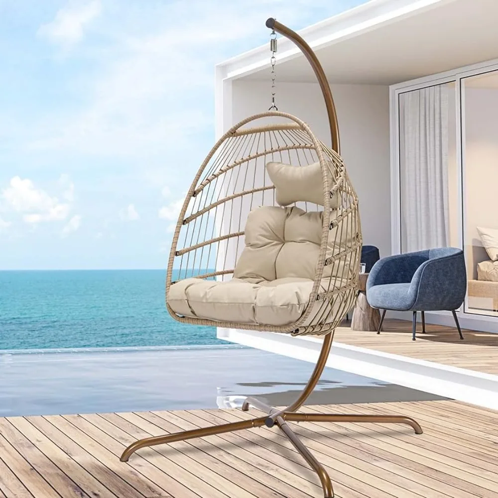 Swing Egg Chair with Stand Wicker Rattan Patio Basket Hanging Chair  Bedroom Balcony Patio Hanging Basket Chair Hammock