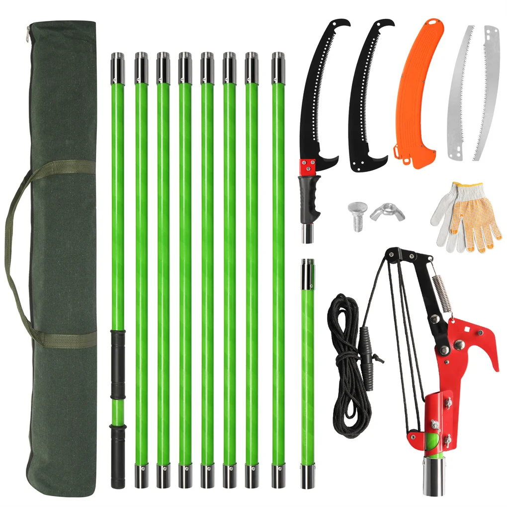 

30ft Manual Pole Saw, Lightweight Tree Trimmers Long Handle Pruner Set, Sharp Steel Blade and Scissors Pole Saw for Trimming