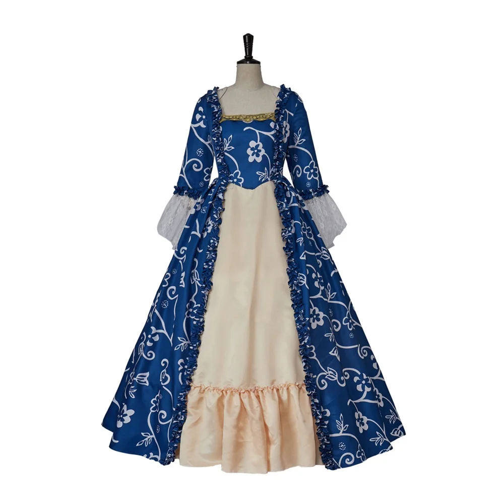 

18th Century Floral Printed Dress Medieval Court Marie Antoinette Ball Gown Victorian Rococo Renaissance Costume