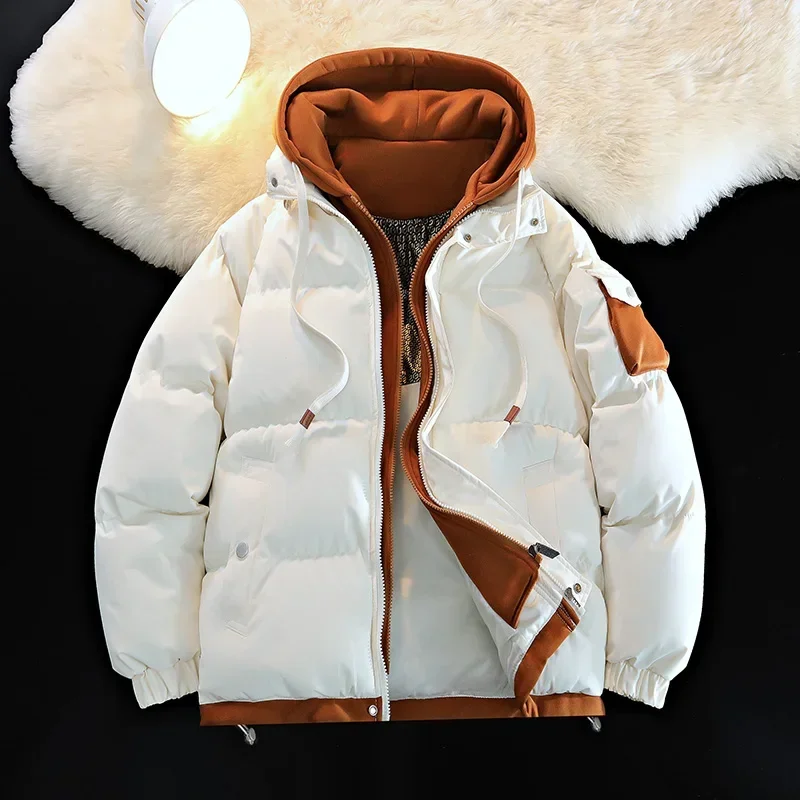 Men Trendy Student Parkas Puffer Jacket Winter Loose-fit Thickened Men Warm Cotton Coat Male New Winter Hood Coat mens