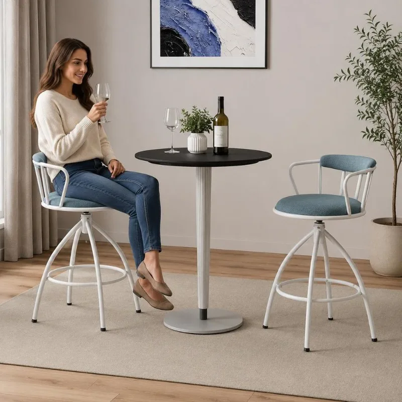 Tabourets de bar pivotants à 360 degrés, hauteur assise 67 cm, structure métallique robuste, tissu respirant, rembourrage épais, dossier ergonomique, repose-pieds intégré, patins réglables pour îlot de cuisine, chaise d'extérieur