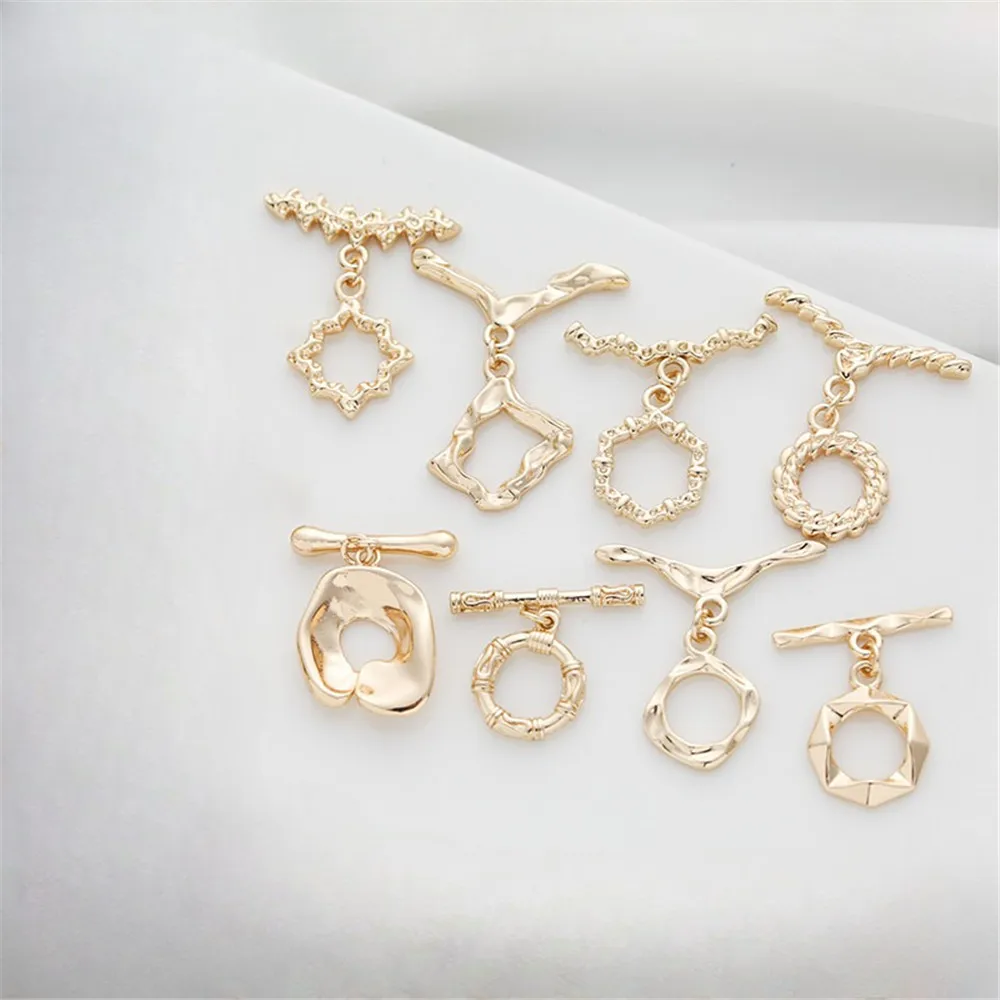 

14K Gold-coated Cast Copper Gold-Plated Geometric Pattern OT Buckle Connection, Pearl Bracelet, Necklace DIY Accessories