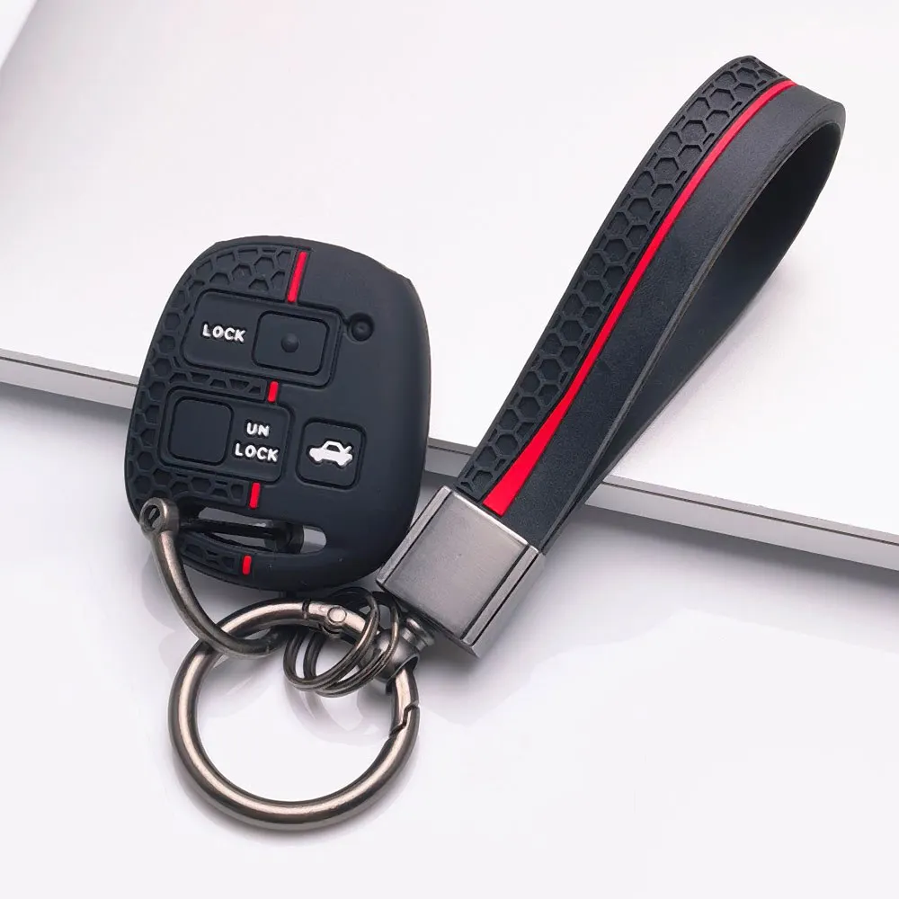 Silicone Key Fob Cover with Matching Wrist Strap, Fits Toyota Camry Corolla RAV4 Highlander Matrix Sequoia Sienna Tacoma Tundra