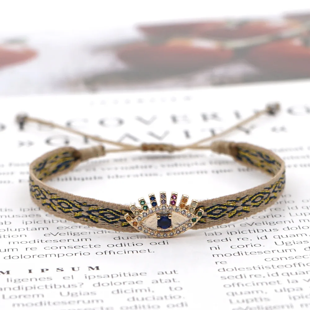 Handmade Cloth Fabric Bracelet, Braided Design & CZ Heart