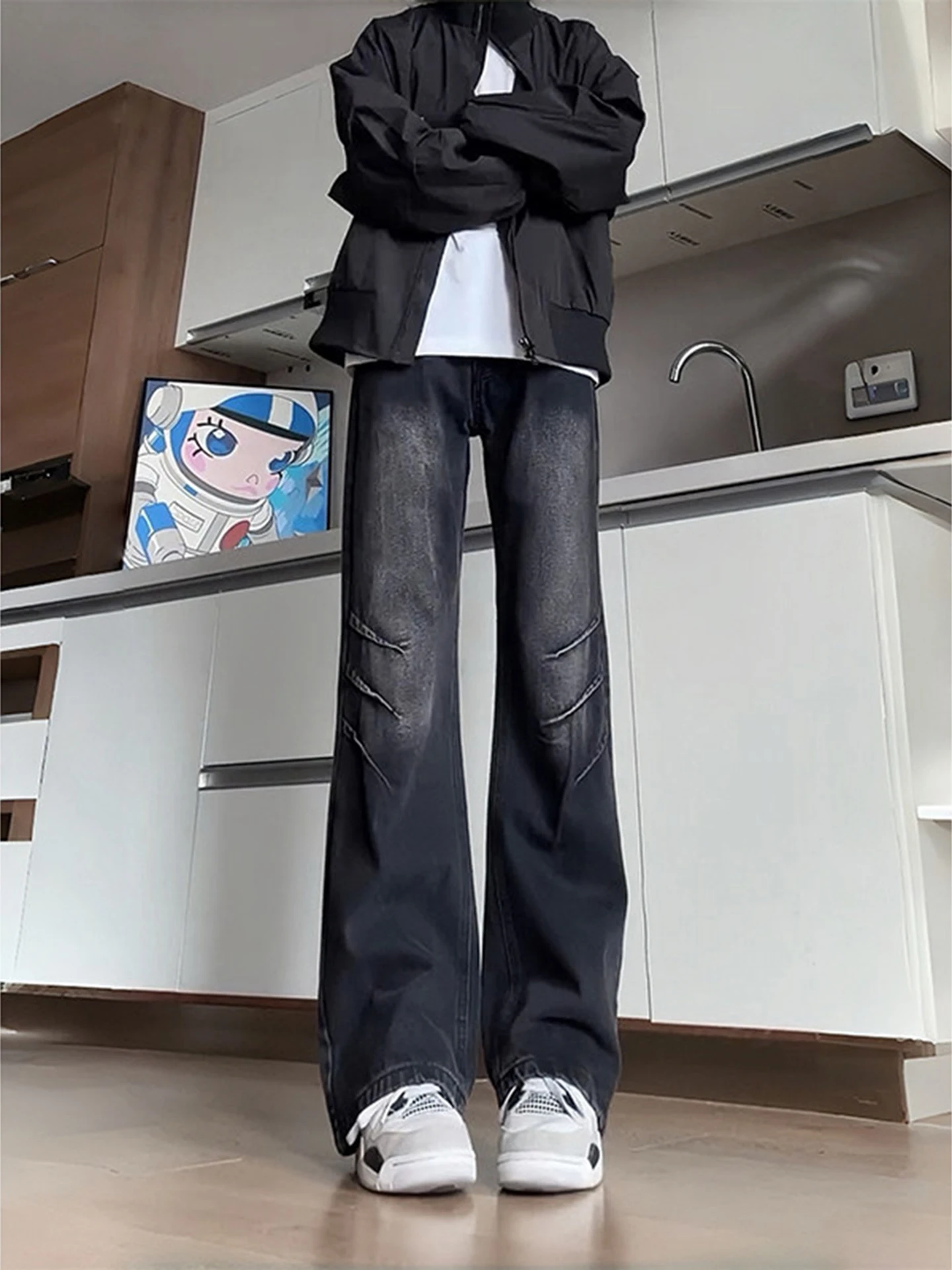 

Мужские джинсы Cleanfit с живым ножом и прямыми штанинами, расклешенные брюки в стиле ретро, повседневная одежда