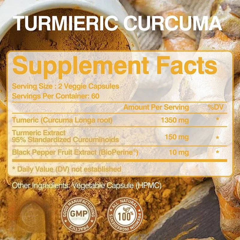 Turmeric Curcumin Capsules - Antioxidants, Supports Joint, Brain and Digestive Health, Helps Enhance Mobility and Immunity