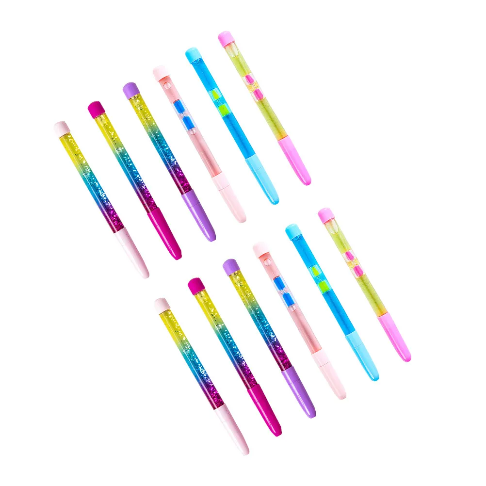 12Pcs Magic Wand Quicksand Pens Adorable Cartoon Portable Writing Pens Office School Supplies Colorful Pen Perform Supplies