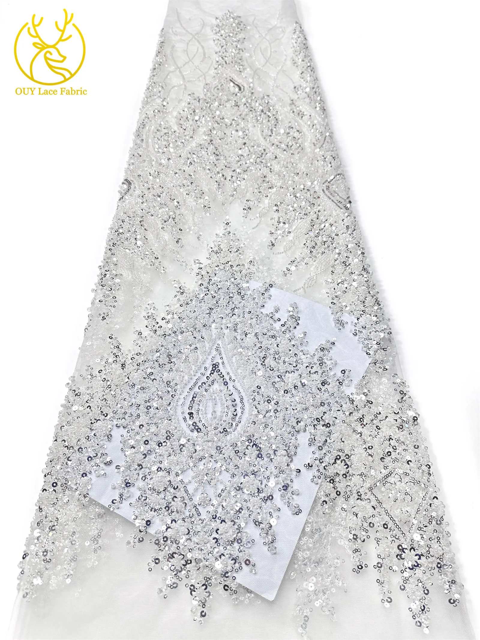 Neues Design Afrikanischer Bräutigam Stickerei-Perlen-Spitzenstoff Hochwertiger Französischer Pailletten-Netzstoff Nigerianisches Damen-Abendkleid – Detail 12