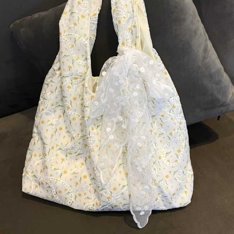 

Korean Style Floral Print Canvas Tote Bag Women 2025 New Large Capacity Commuter Shoulder Bag Textured Casual Handbag