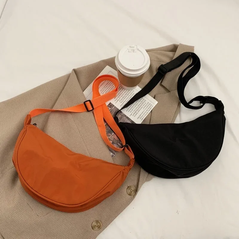 Fashion Shoulder Bag Women Solid Color Nylon Crossbody Bags for Women Casual Satchels  Wide Strap Canvas Chest Bag Small Handbag