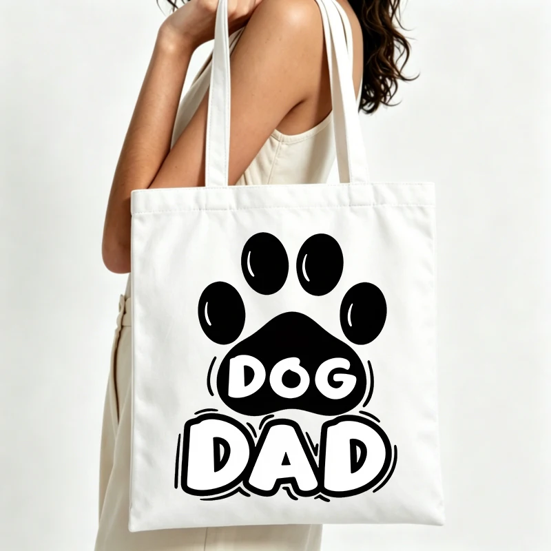 Sac fourre-tout en toile pour homme avec imprimé pattes de chien et lettres, style décontracté pour les courses quotidiennes et les activités de plein air