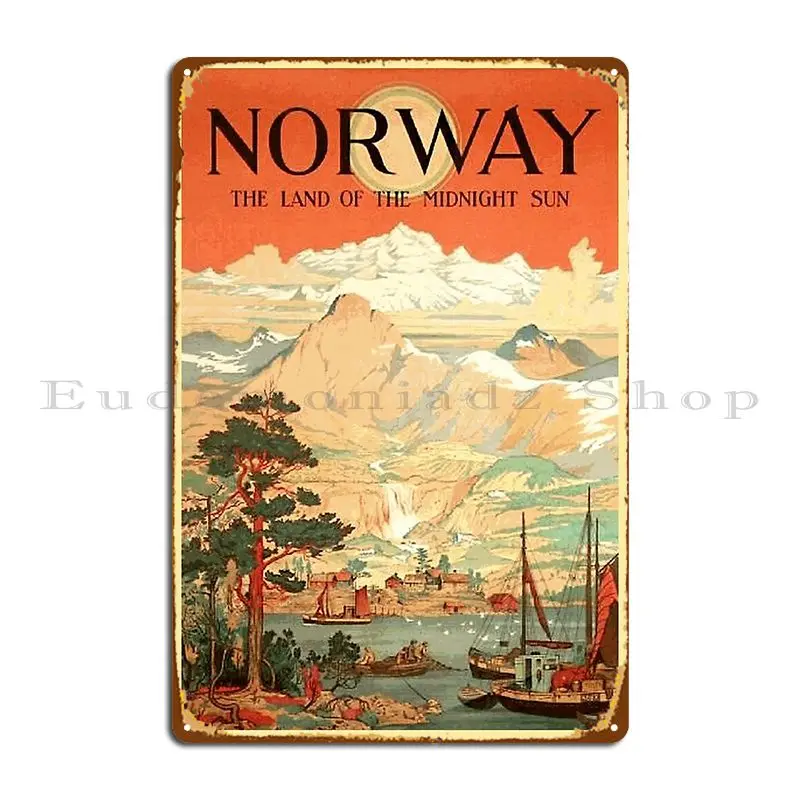 Norway The Land Of The Midnight Sun Vintage Travel Poster Metal Plaque Poster Print Custom Kitchen Create Tin Sign Poster