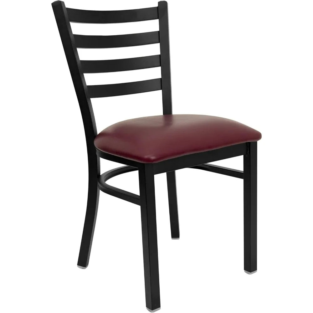 

4 Pk. HERCULES Series Black Ladder Back Metal Restaurant Chair - Burgundy Vinyl Seat