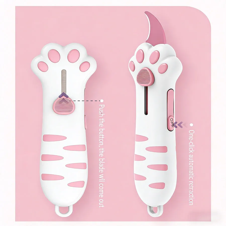 3/1pcs Cute Cat Claw Multi-Function Utility Knife Retractable (Black, pink, blue) Portable Paper Cutter Box Opener for DIY