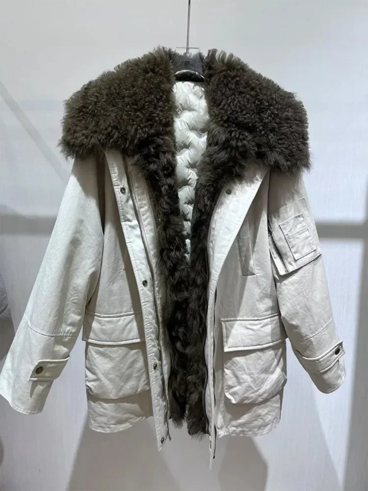 معاطف بياقة من صوف الضأن الحقيقي سترة نسائية من الفرو الواقعي لخريف وشتاء 2025 سترات منتفخة ملابس خارجية معاطف نسائية #1