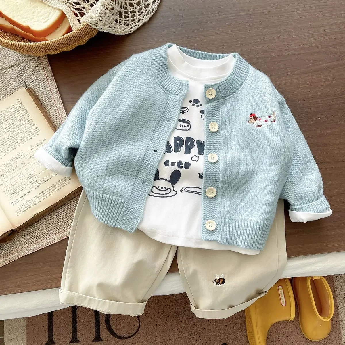 

Children's Sweater Set Spring/Autumn 2026 New Boys' and Girls' Knitted Sweater Jacket Pants Three-Piece Set