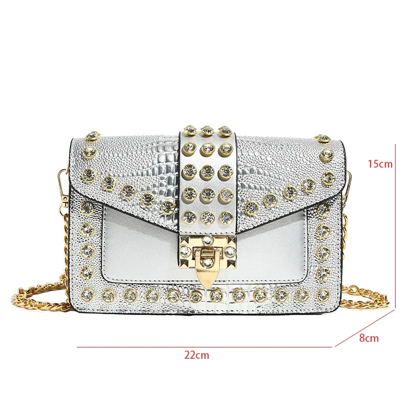 Imagem -06 - Bolsa de Diamante com Corrente para Mulheres Bolsa Crossbody para Senhora Couro pu Bolsa de Ombro Estilista de Luxo Cores