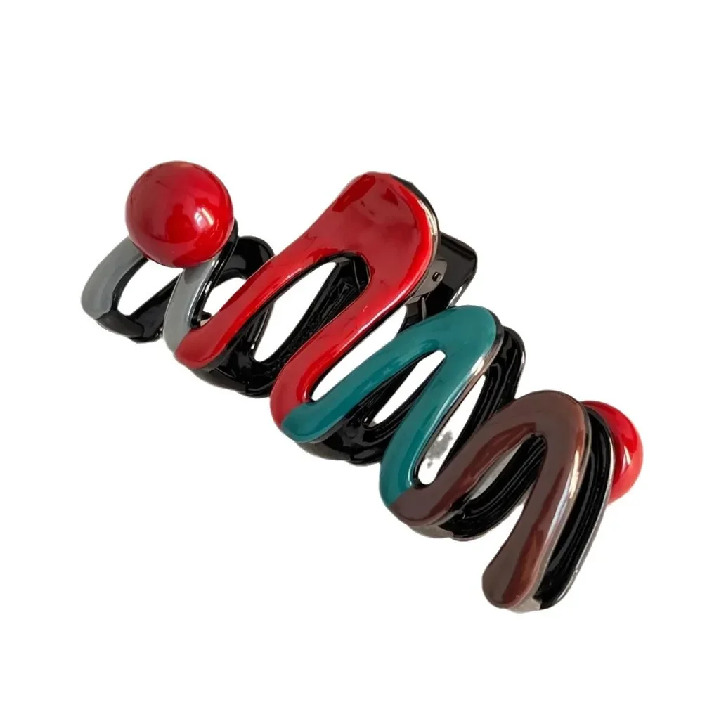 

Paris Red Drop Oil Wave Japanese and Korean Ins Design Sense Niche Back Head Disc Hair Shark Clip Hair Accessories