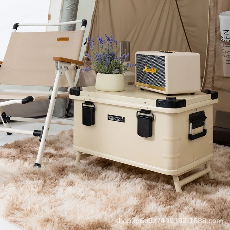 

LUINGBOX Portable Folding Storage Box with Wooden Lid for Outdoor Camping Hiking Gear Car Trunk Organizer Travel Accessories