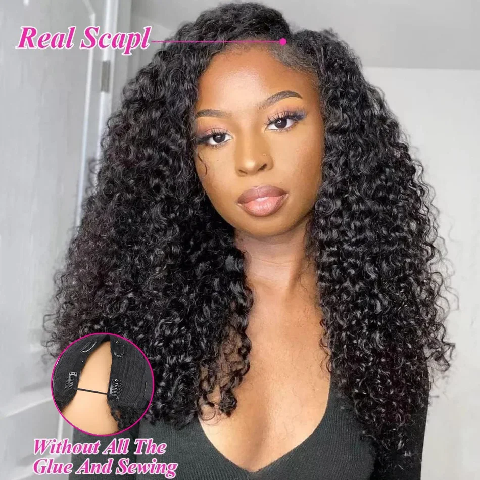 

Water Wave V Part Wig Human Hair No Leave Out Brazilian Glueless Curly Wave Upgrade U Part V Part Wigs 220 Density Natural Color