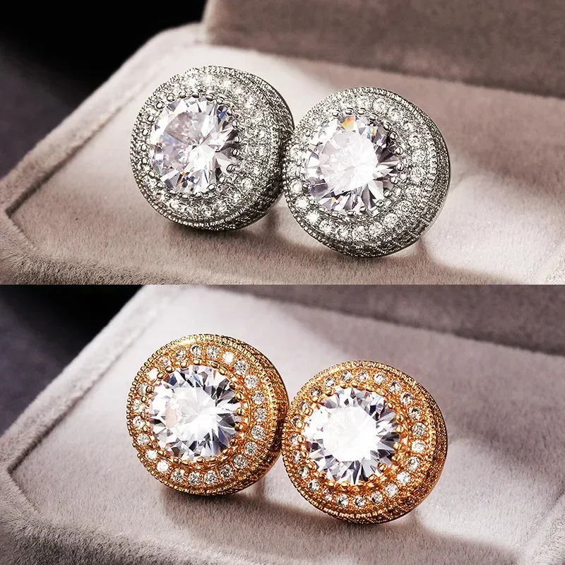

European and American High-quality Earrings All-match Round Copper Inlaid Zircon Women's Fashion Accessories Wholesale