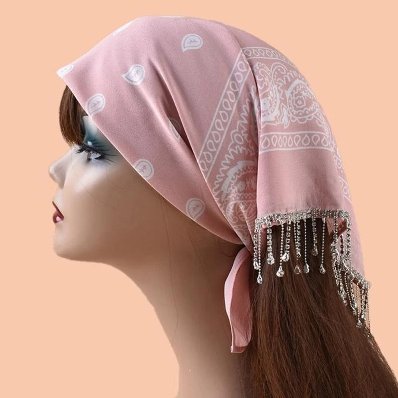 

Cashew Flower Bandana Neck Scarf for Adult Teens Shimmering Rhinestones Fringed Neck Scarves for Evening Party Nightclub
